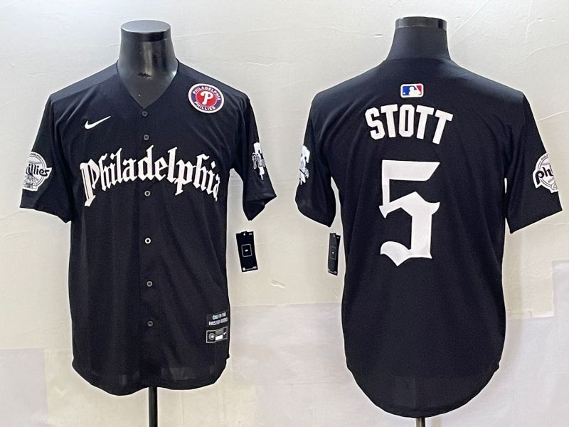 Men 2025 Philadelphia Phillies #5 Stott Black Seventh generation Joint Name Nike MLB Jersey style 6